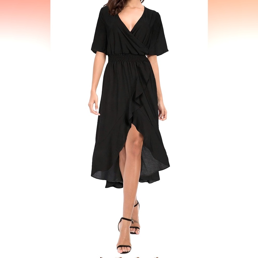 NWT Kormei Womens Short Sleeve High Low V-Neck Flowy Long Maxi Dress, Large